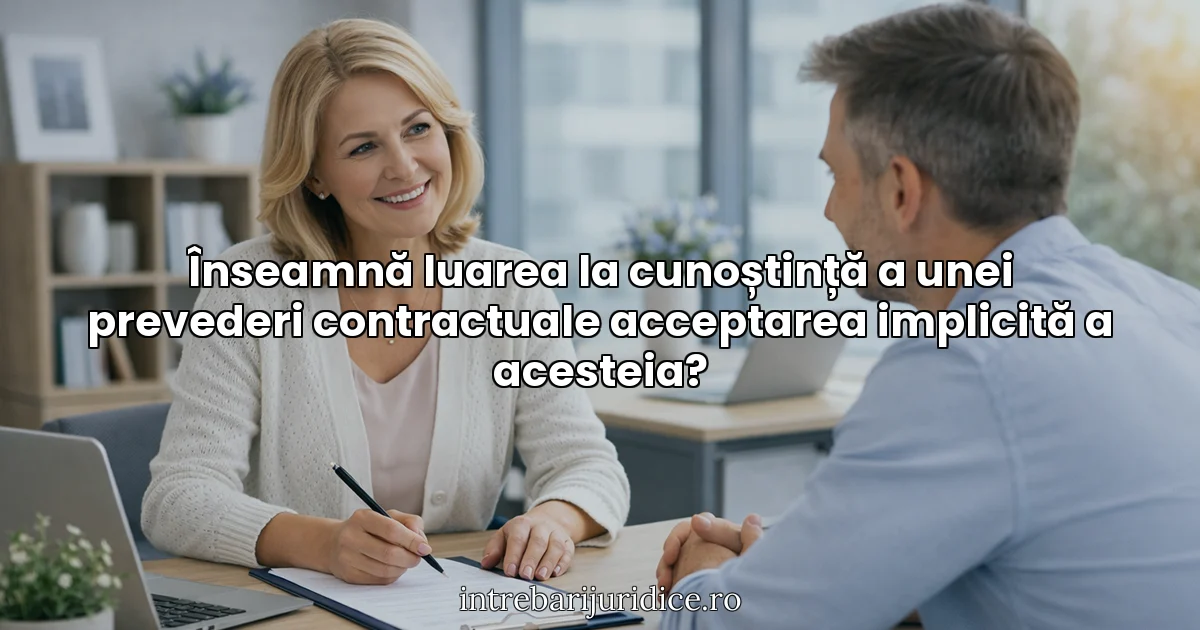 Înseamnă luarea la cunoștință a unei prevederi contractuale acceptarea implicită a acesteia?