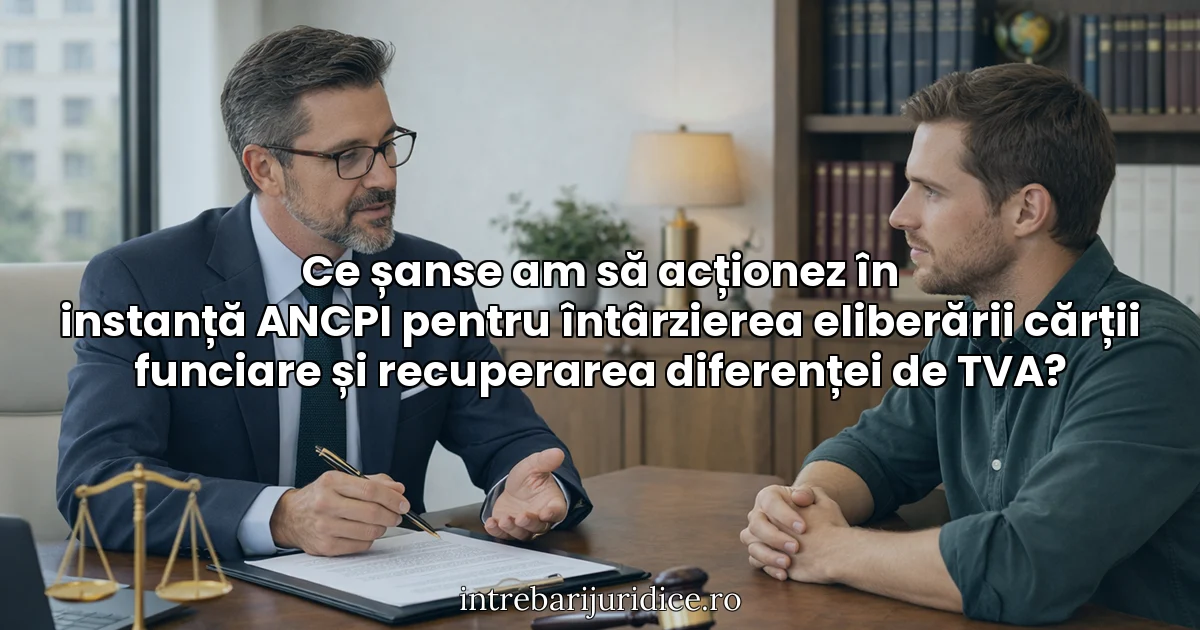 Ce șanse am să acționez în instanță ANCPI pentru întârzierea eliberării cărții funciare și recuperarea diferenței de TVA?