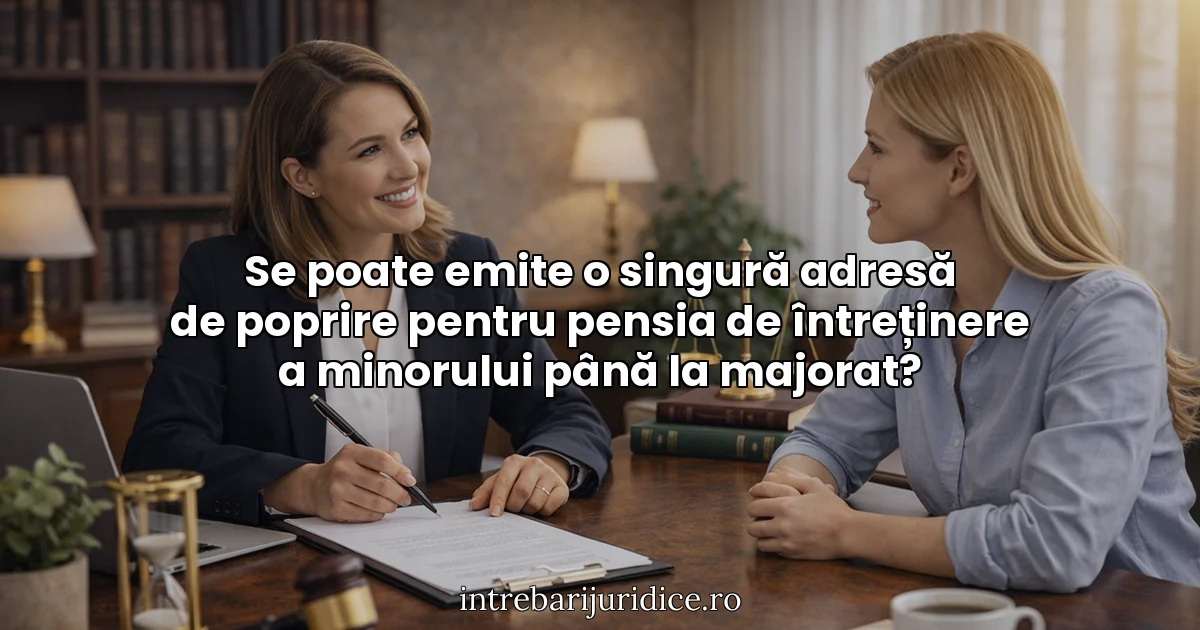 Se poate emite o singură adresă de poprire pentru pensia de întreținere a minorului până la majorat?