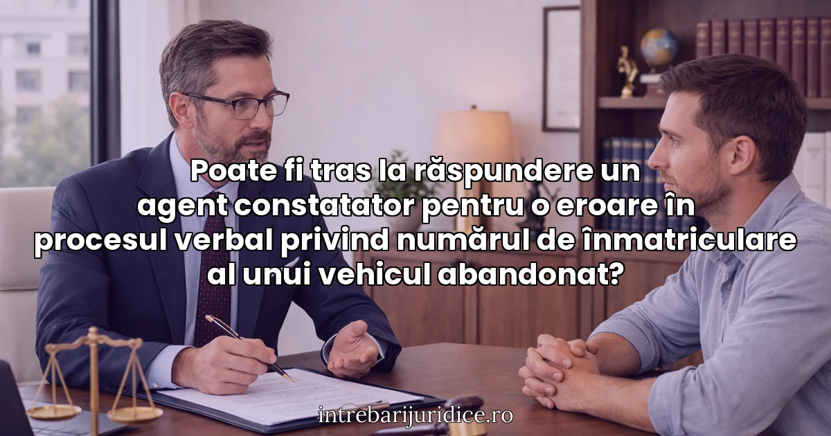 Poate fi tras la răspundere un agent constatator pentru o eroare în procesul verbal privind numărul de înmatriculare al unui vehicul abandonat?