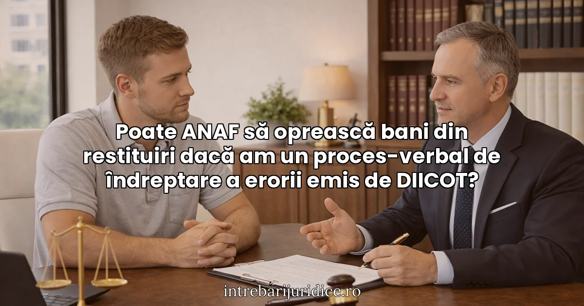 Poate ANAF să oprească bani din restituiri dacă am un proces-verbal de îndreptare a erorii emis de DIICOT?