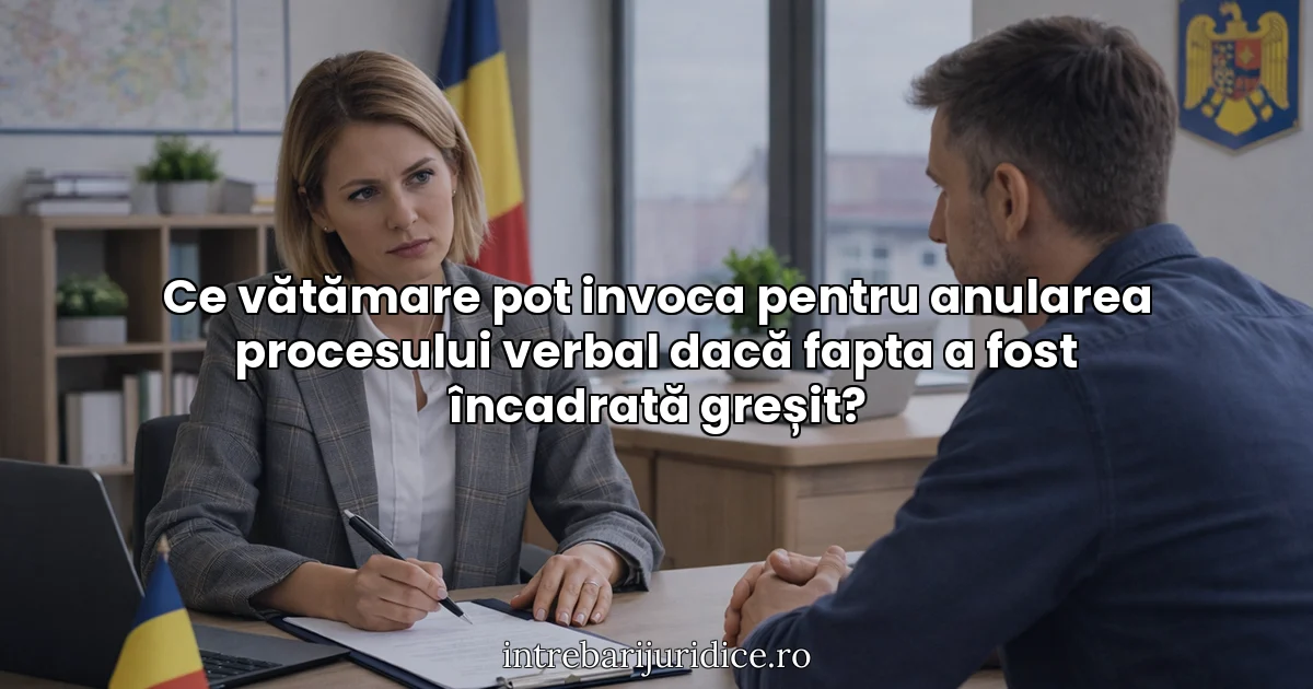 Ce vătămare pot invoca pentru anularea procesului verbal dacă fapta a fost încadrată greșit?