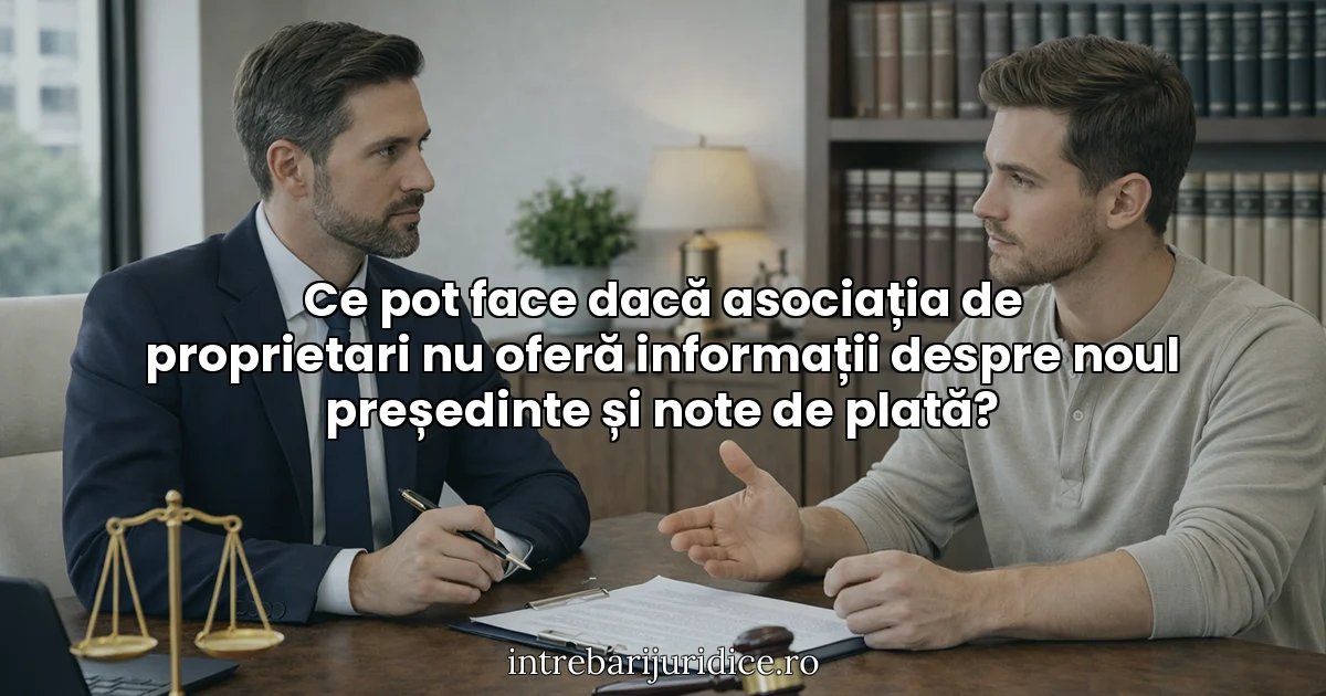 Ce pot face dacă asociația de proprietari nu oferă informații despre noul președinte și note de plată?