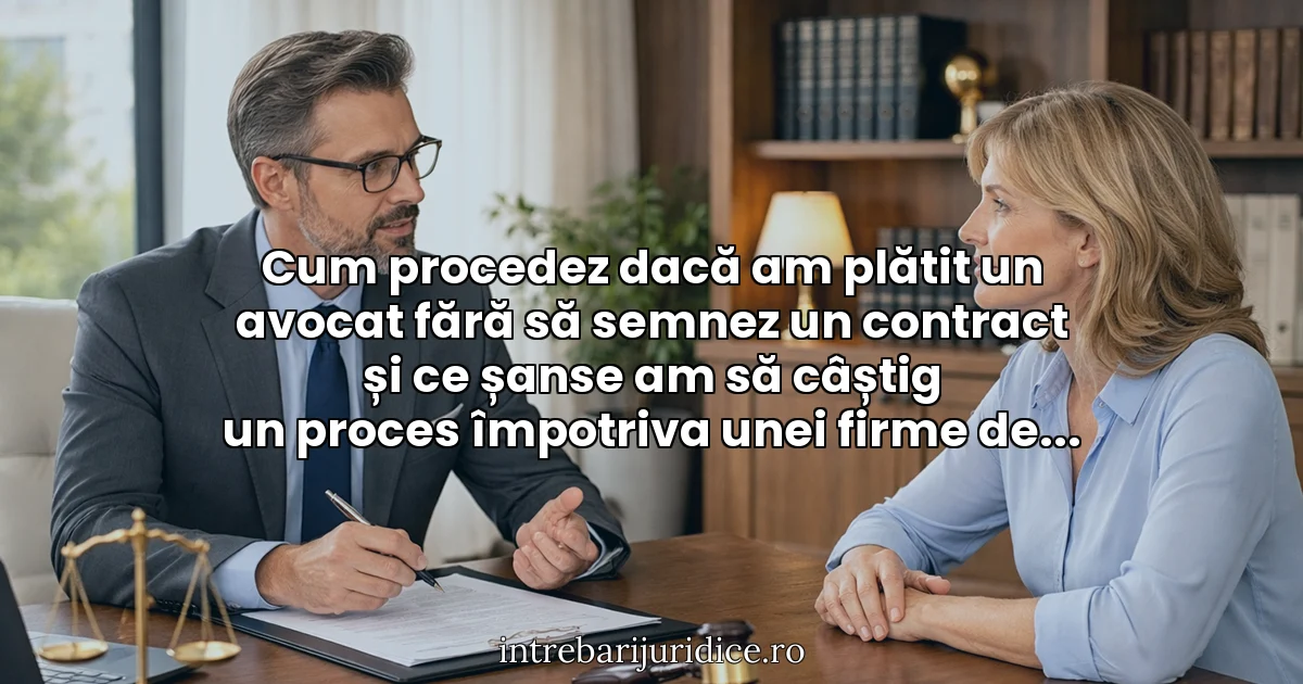 Cum procedez dacă am plătit un avocat fără să semnez un contract și ce șanse am să câștig un proces împotriva unei firme de mobilă?