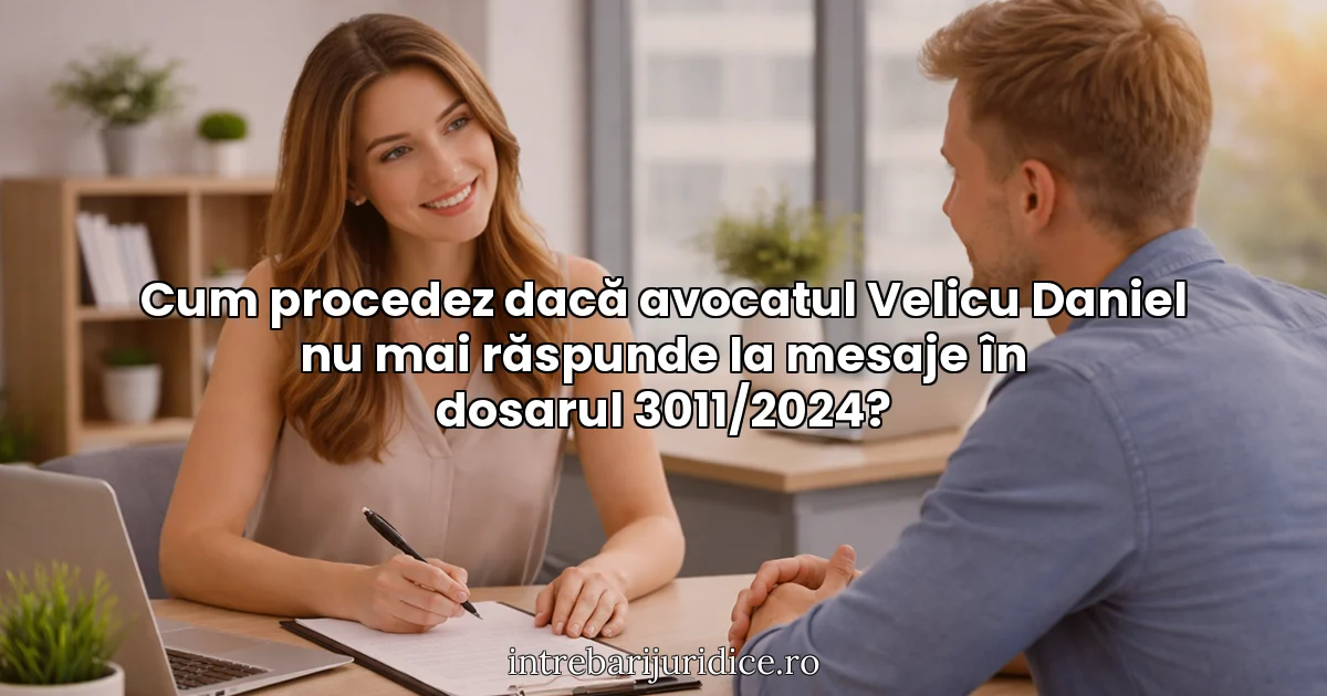 Cum procedez dacă avocatul Velicu Daniel nu mai răspunde la mesaje în dosarul 3011/2024?