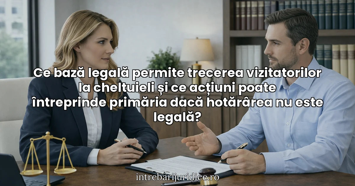 Ce bază legală permite trecerea vizitatorilor la cheltuieli și ce acțiuni poate întreprinde primăria dacă hotărârea nu este legală?