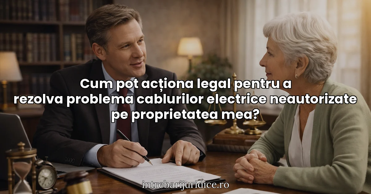 Cum pot acționa legal pentru a rezolva problema cablurilor electrice neautorizate pe proprietatea mea?