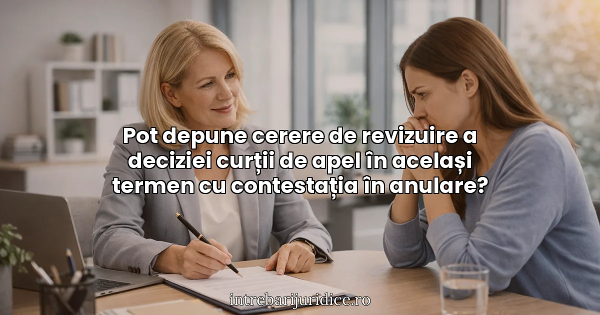 Pot depune cerere de revizuire a deciziei curții de apel în același termen cu contestația în anulare?