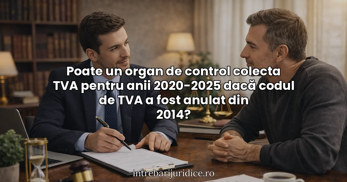 Poate un organ de control colecta TVA pentru anii 2020-2025 dacă codul de TVA a fost anulat din 2014?