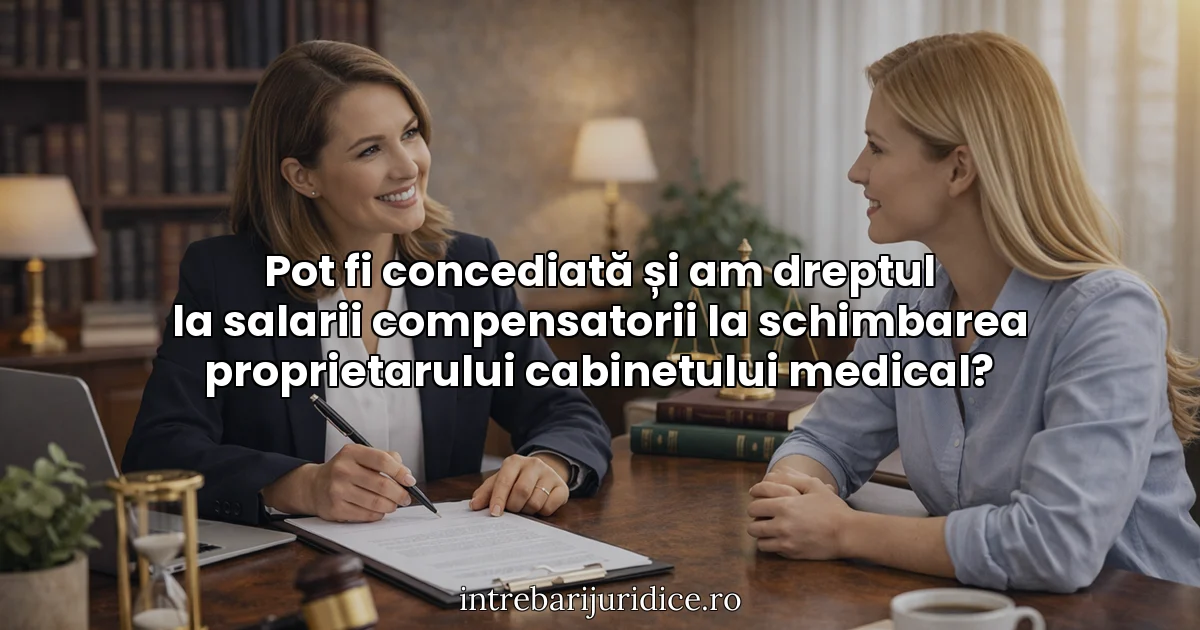 Pot fi concediată și am dreptul la salarii compensatorii la schimbarea proprietarului cabinetului medical?