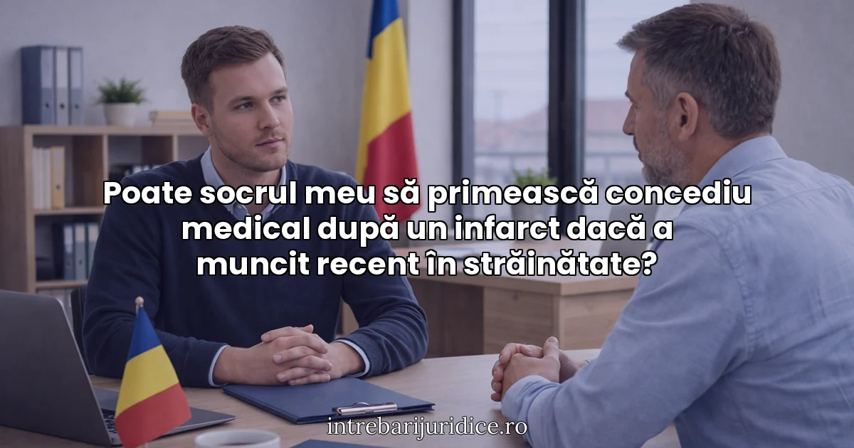 Poate socrul meu să primească concediu medical după un infarct dacă a muncit recent în străinătate?