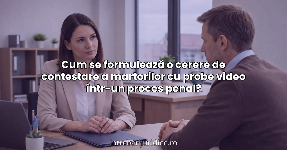 Cum se formulează o cerere de contestare a martorilor cu probe video într-un proces penal?