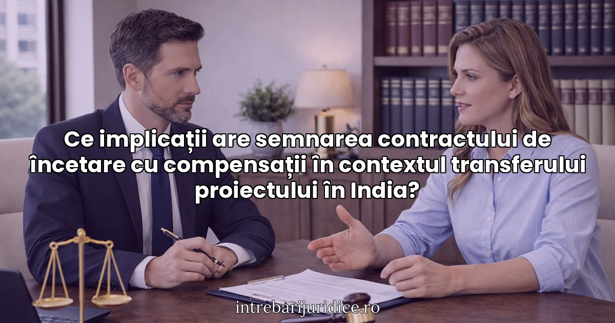Ce implicații are semnarea contractului de încetare cu compensații în contextul transferului proiectului în India?