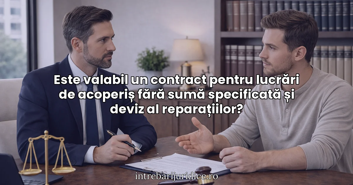 Este valabil un contract pentru lucrări de acoperiș fără sumă specificată și deviz al reparațiilor?