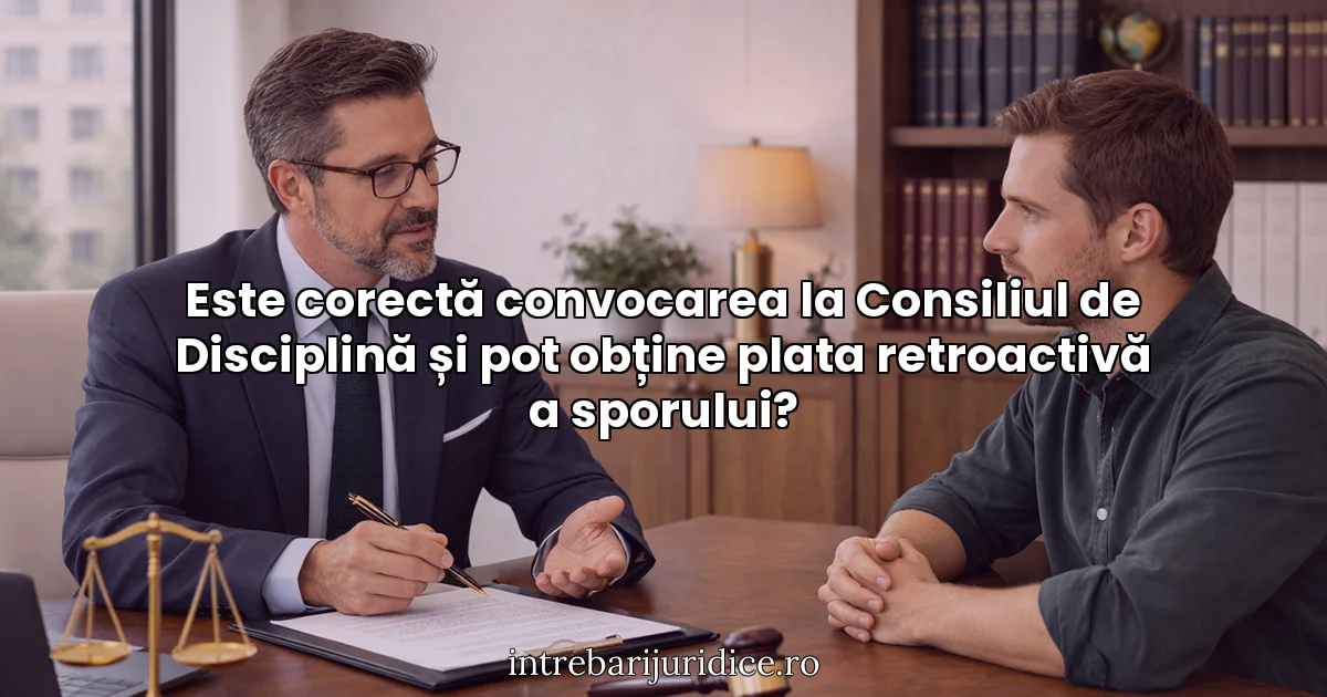 Este corectă convocarea la Consiliul de Disciplină și pot obține plata retroactivă a sporului?