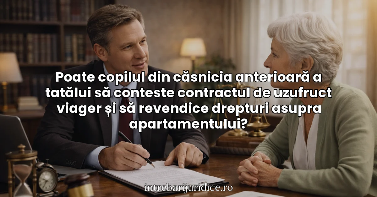 Poate copilul din căsnicia anterioară a tatălui să conteste contractul de uzufruct viager și să revendice drepturi asupra apartamentului?