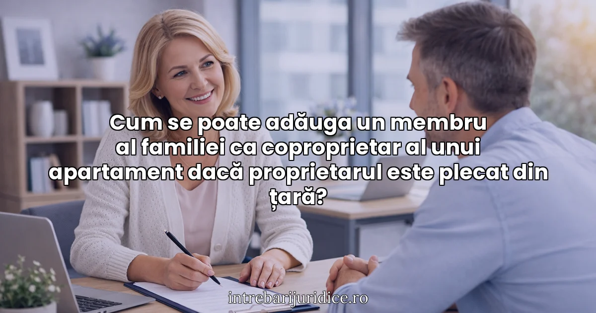 Cum se poate adăuga un membru al familiei ca coproprietar al unui apartament dacă proprietarul este plecat din țară?