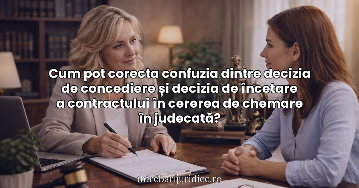 Cum pot corecta confuzia dintre decizia de concediere și decizia de încetare a contractului în cererea de chemare în judecată?