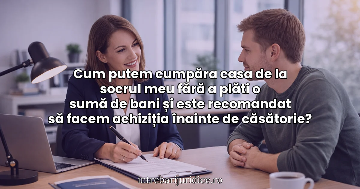 Cum putem cumpăra casa de la socrul meu fără a plăti o sumă de bani și este recomandat să facem achiziția înainte de căsătorie?