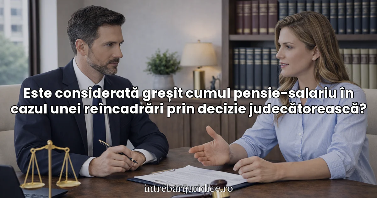 Este considerată greșit cumul pensie-salariu în cazul unei reîncadrări prin decizie judecătorească?