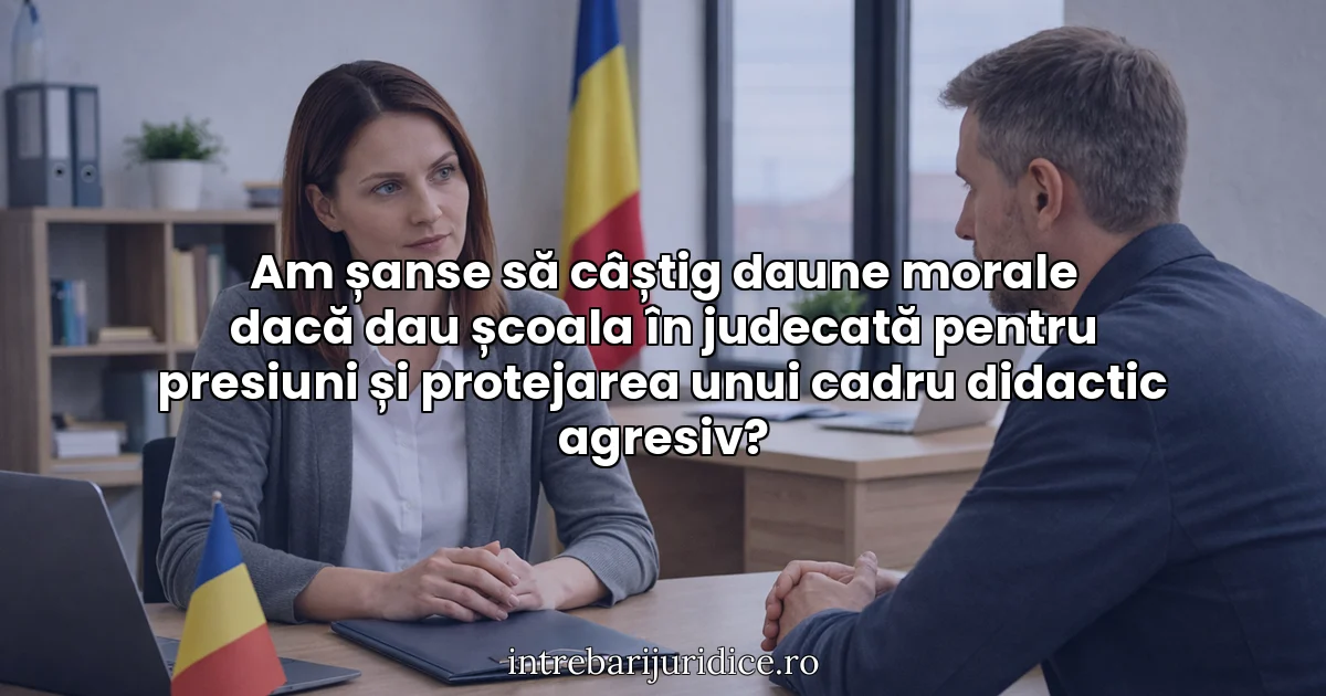 Am șanse să câștig daune morale dacă dau școala în judecată pentru presiuni și protejarea unui cadru didactic agresiv?