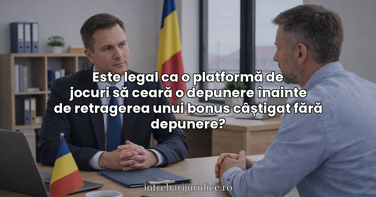 Este legal ca o platformă de jocuri să ceară o depunere înainte de retragerea unui bonus câștigat fără depunere?