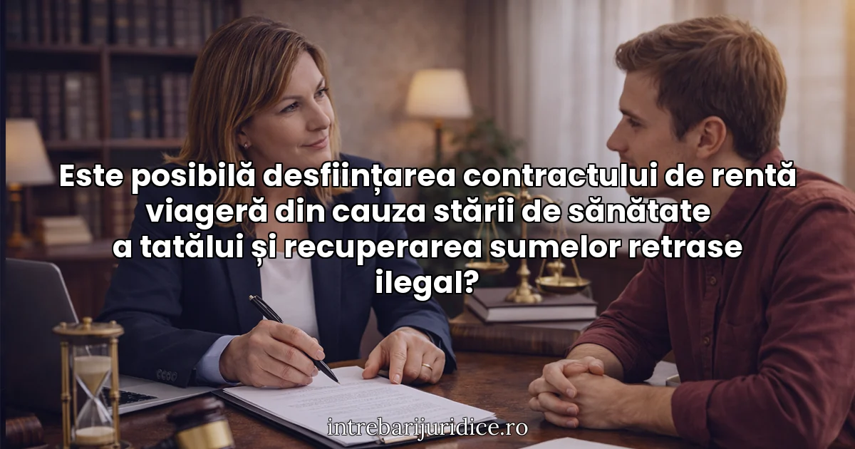 Este posibilă desființarea contractului de rentă viageră din cauza stării de sănătate a tatălui și recuperarea sumelor retrase ilegal?