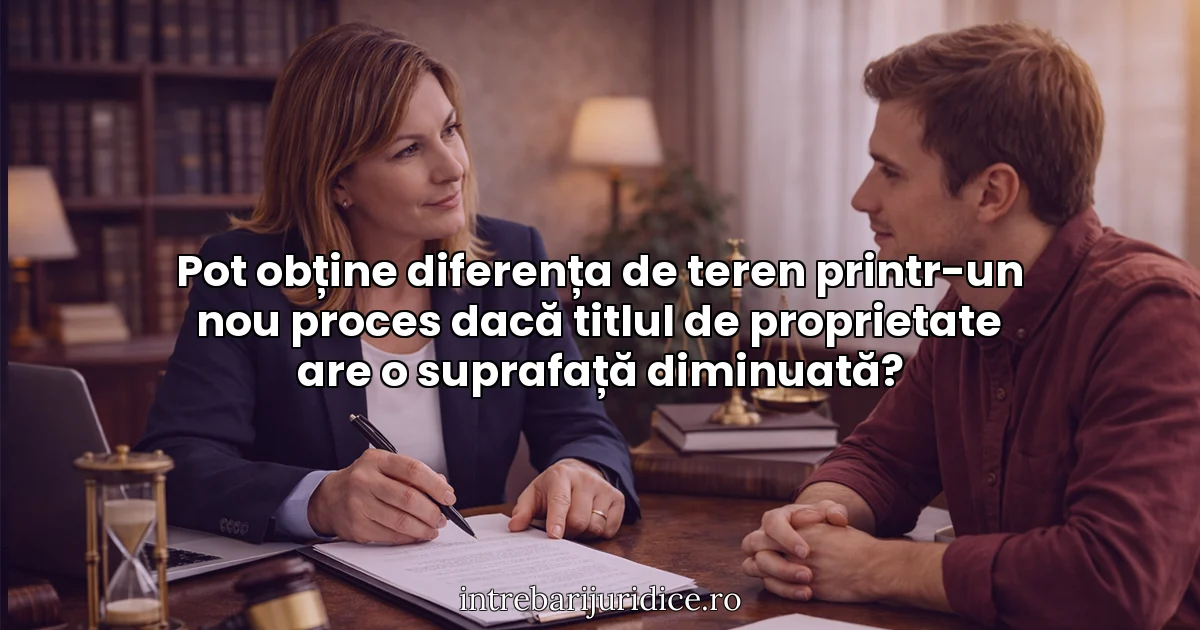 Pot obține diferența de teren printr-un nou proces dacă titlul de proprietate are o suprafață diminuată?
