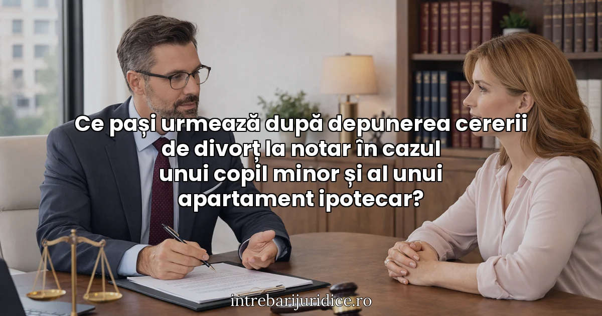 Ce pași urmează după depunerea cererii de divorț la notar în cazul unui copil minor și al unui apartament ipotecar?