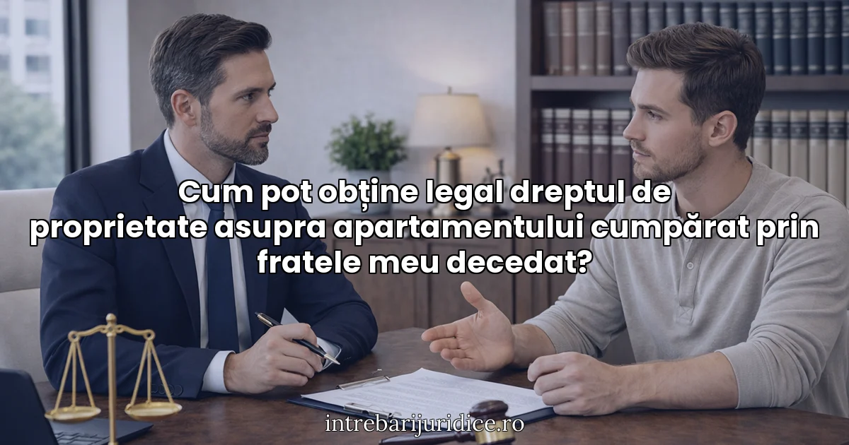 Cum pot obține legal dreptul de proprietate asupra apartamentului cumpărat prin fratele meu decedat?