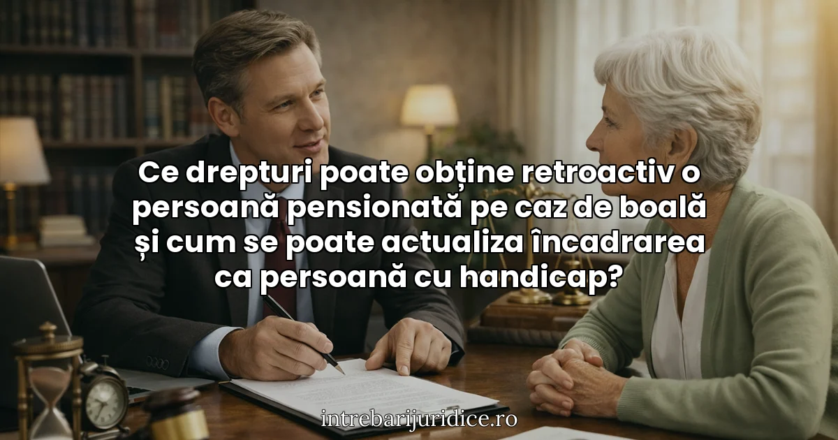Ce drepturi poate obține retroactiv o persoană pensionată pe caz de boală și cum se poate actualiza încadrarea ca persoană cu handicap?