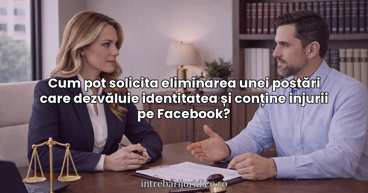 Cum pot solicita eliminarea unei postări care dezvăluie identitatea și conține injurii pe Facebook?