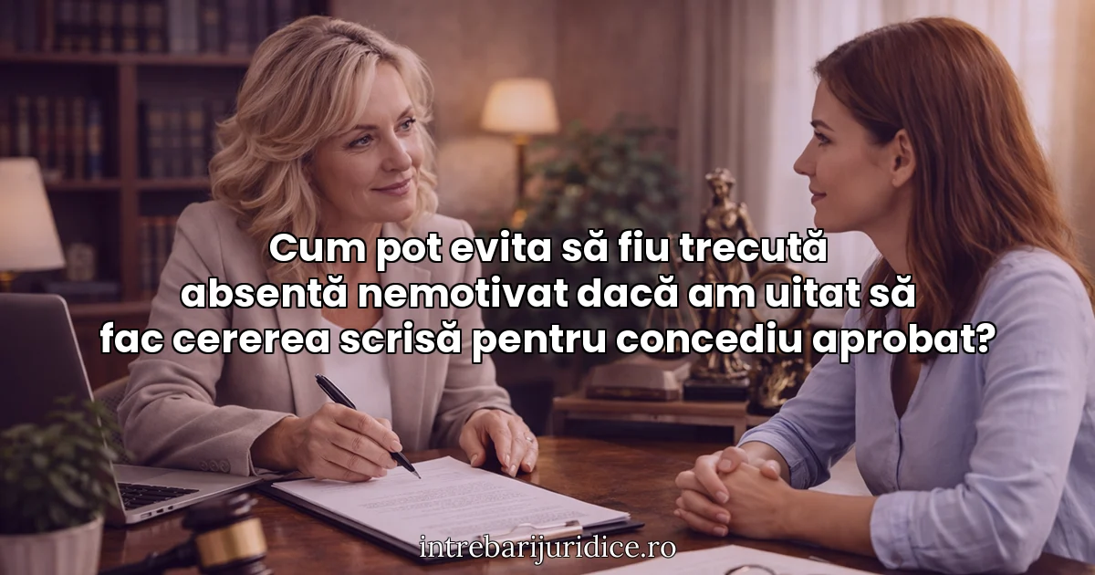 Cum pot evita să fiu trecută absentă nemotivat dacă am uitat să fac cererea scrisă pentru concediu aprobat?