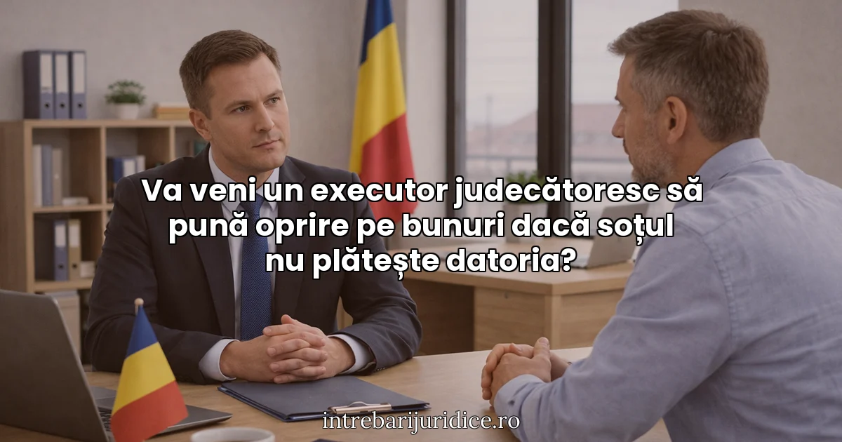 Va veni un executor judecătoresc să pună oprire pe bunuri dacă soțul nu plătește datoria?