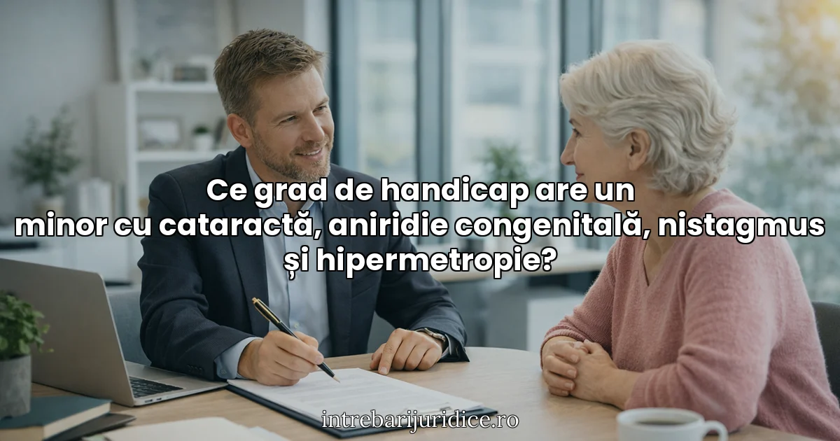 Ce grad de handicap are un minor cu cataractă, aniridie congenitală, nistagmus și hipermetropie?