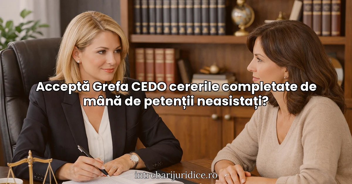 Acceptă Grefa CEDO cererile completate de mână de petenții neasistați?