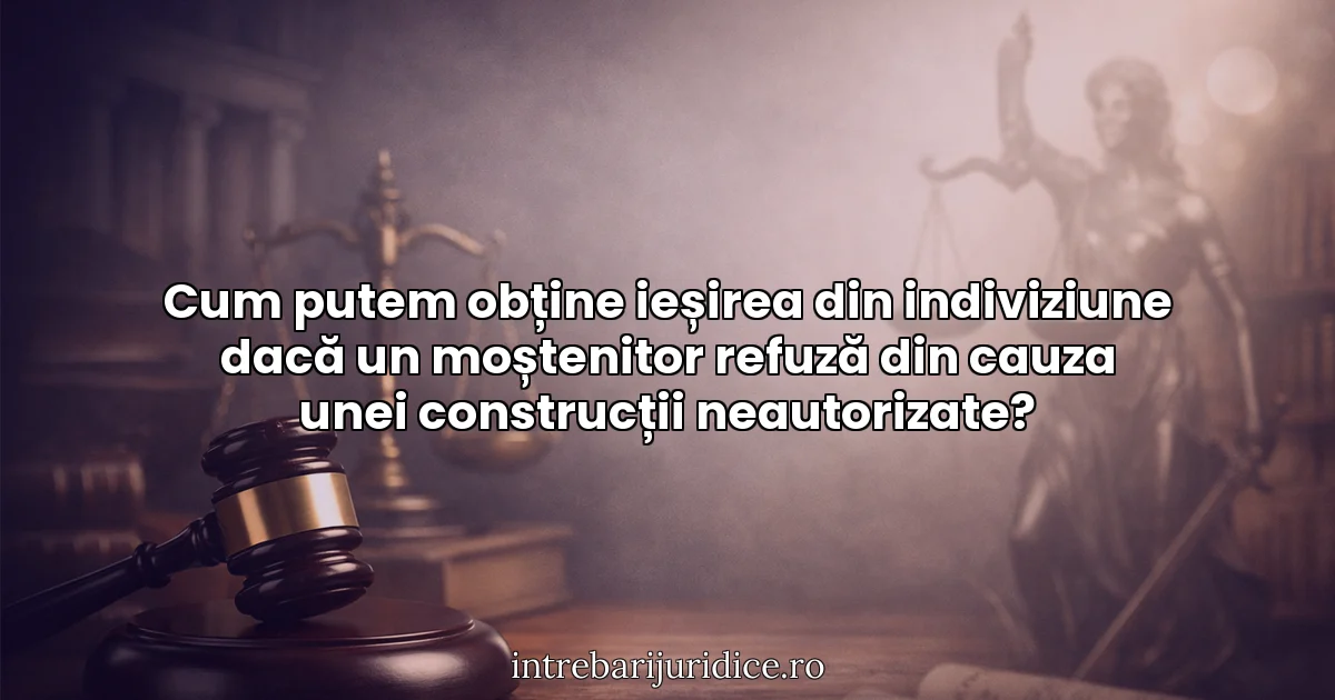 Cum putem obține ieșirea din indiviziune dacă un moștenitor refuză din cauza unei construcții neautorizate?