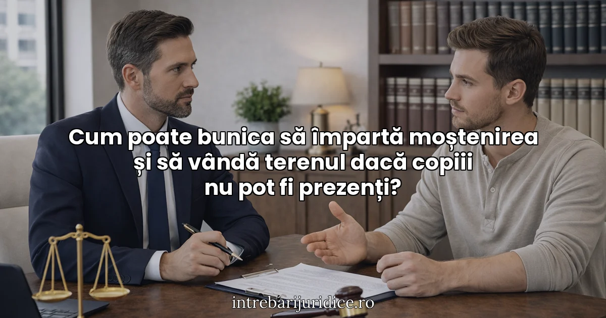 Cum poate bunica să împartă moștenirea și să vândă terenul dacă copiii nu pot fi prezenți?