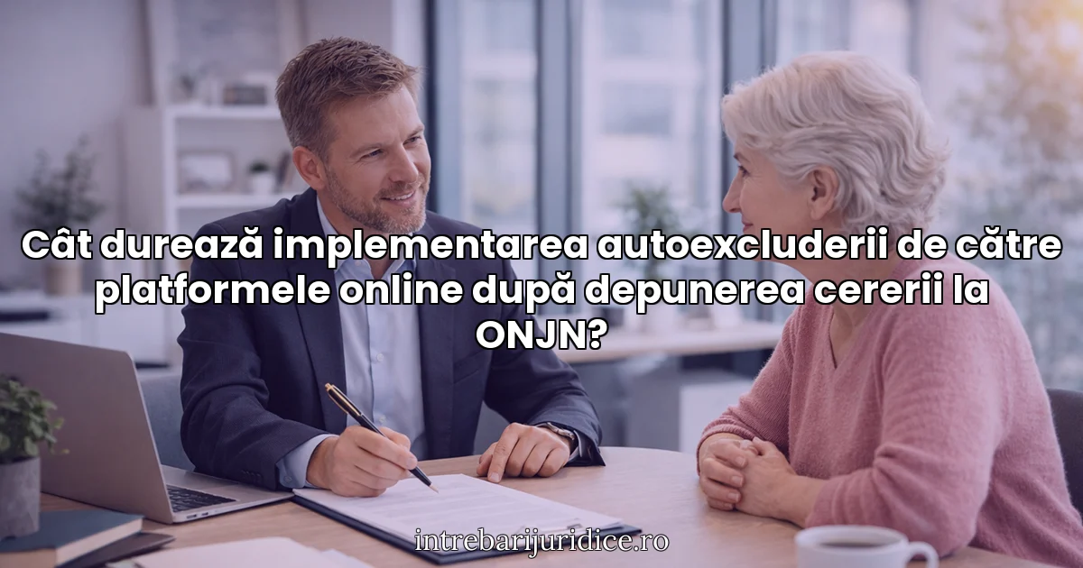 Cât durează implementarea autoexcluderii de către platformele online după depunerea cererii la ONJN?