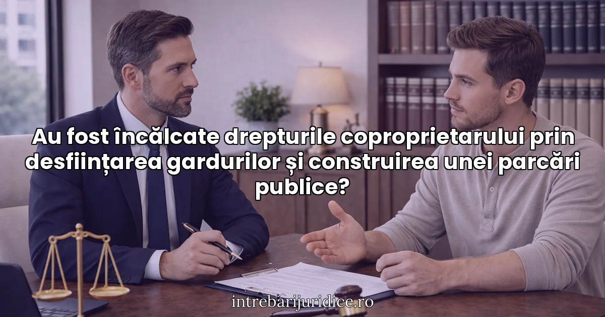 Au fost încălcate drepturile coproprietarului prin desființarea gardurilor și construirea unei parcări publice?