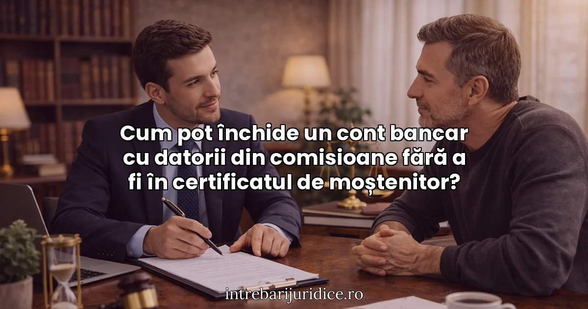 Cum pot închide un cont bancar cu datorii din comisioane fără a fi în certificatul de moștenitor?
