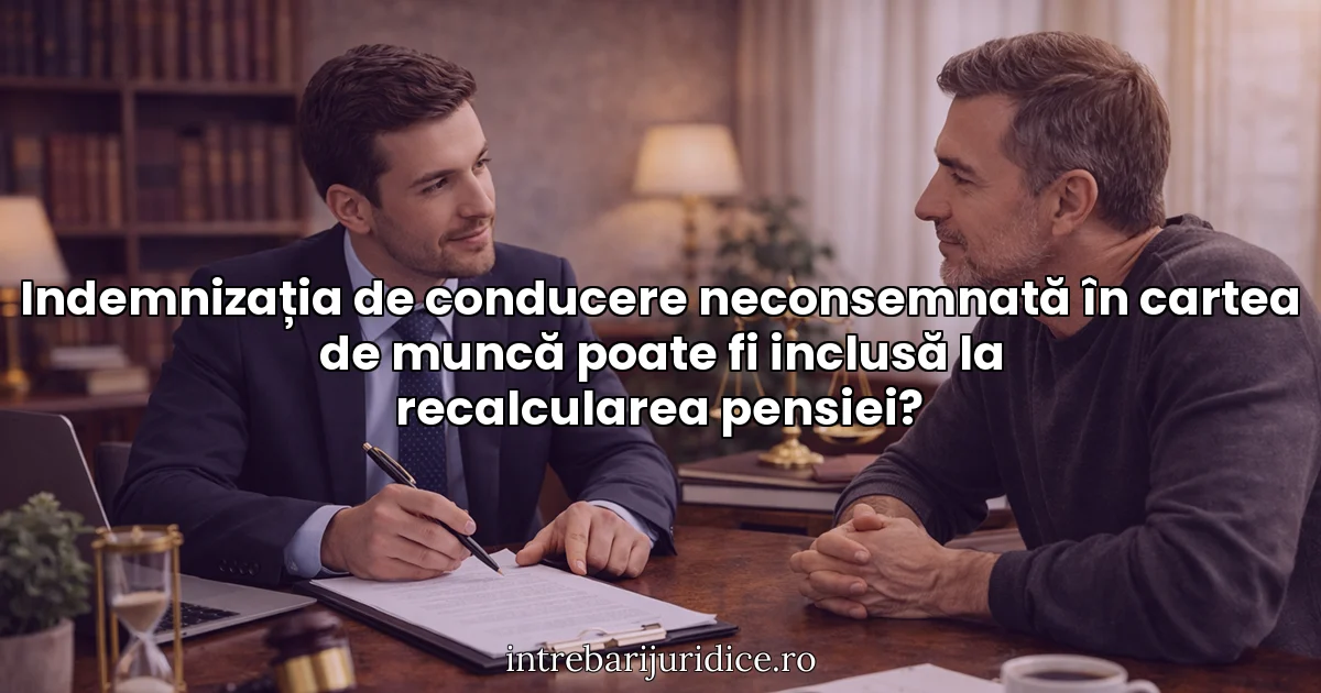 Indemnizația de conducere neconsemnată în cartea de muncă poate fi inclusă la recalcularea pensiei?