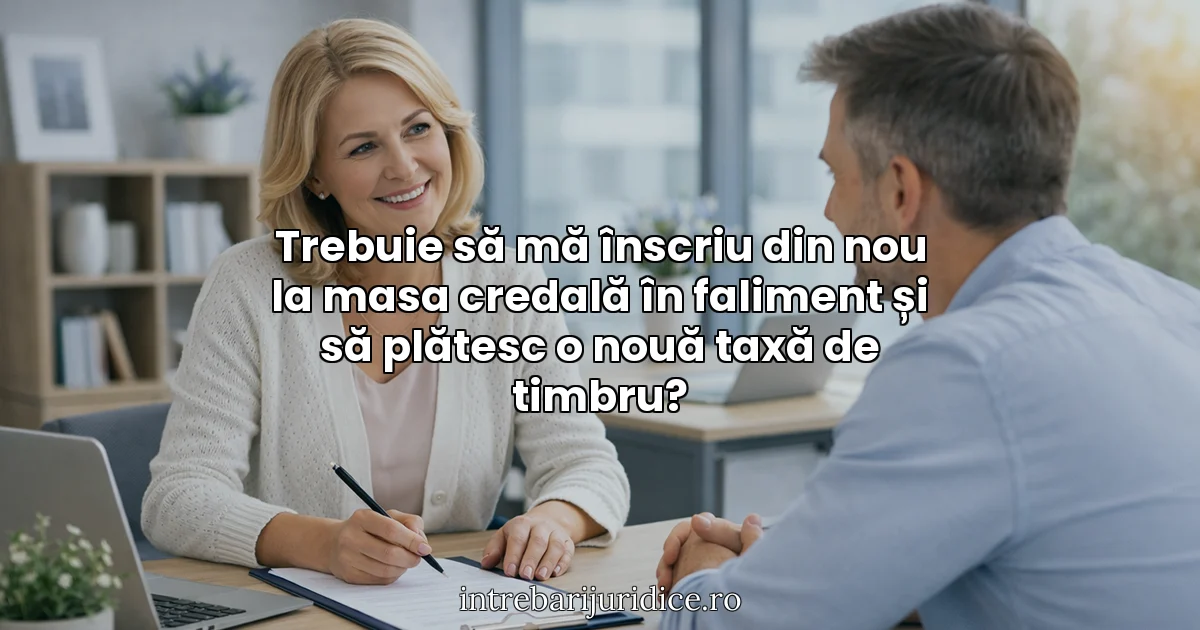 Trebuie să mă înscriu din nou la masa credală în faliment și să plătesc o nouă taxă de timbru?