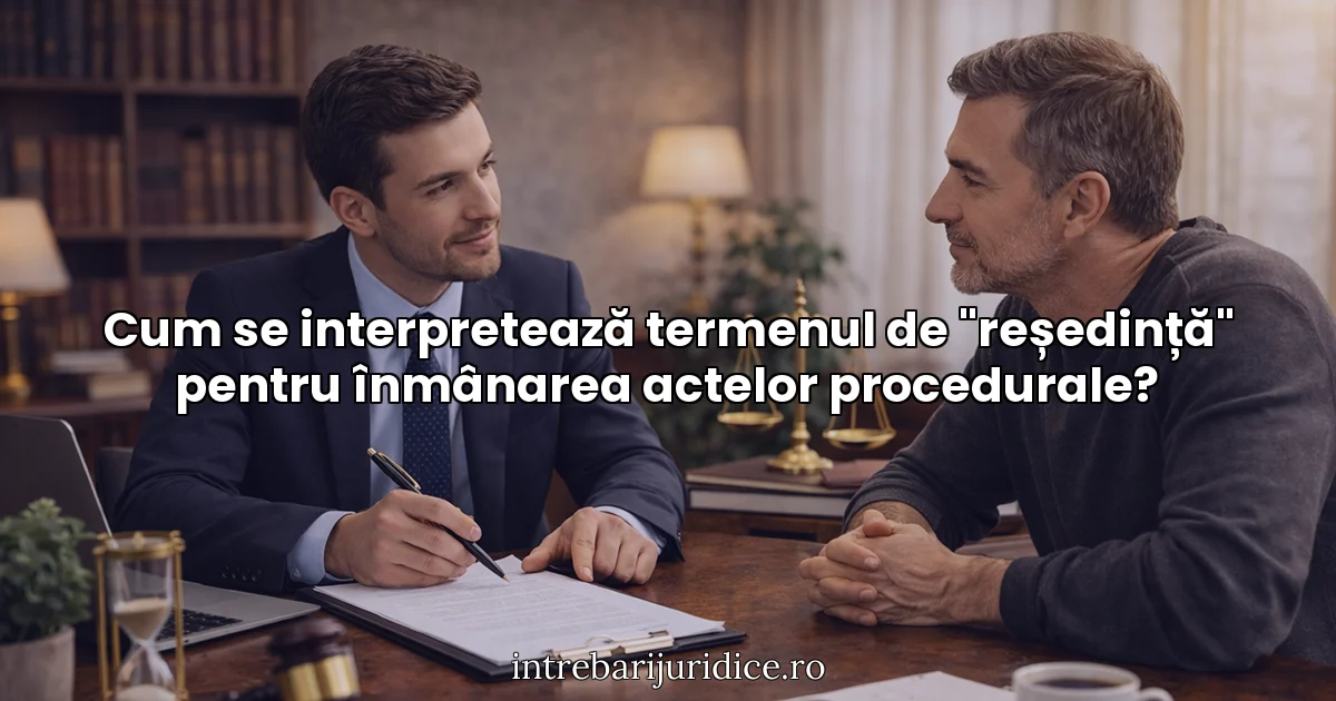 Cum se interpretează termenul de "reședință" pentru înmânarea actelor procedurale?
