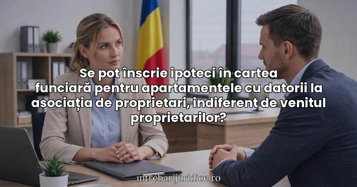 Se pot înscrie ipoteci în cartea funciară pentru apartamentele cu datorii la asociația de proprietari, indiferent de venitul proprietarilor?