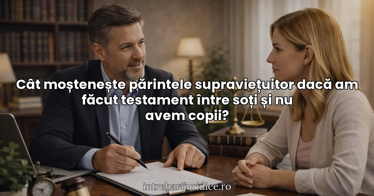 Cât moștenește părintele supraviețuitor dacă am făcut testament între soți și nu avem copii?