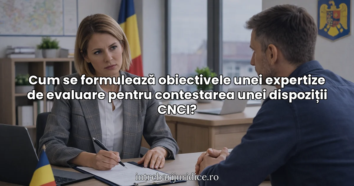 Cum se formulează obiectivele unei expertize de evaluare pentru contestarea unei dispoziții CNCI?