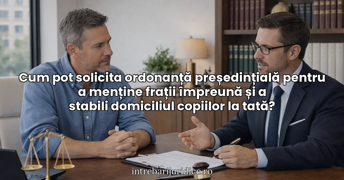 Cum pot solicita ordonanță președințială pentru a menține frații împreună și a stabili domiciliul copiilor la tată?
