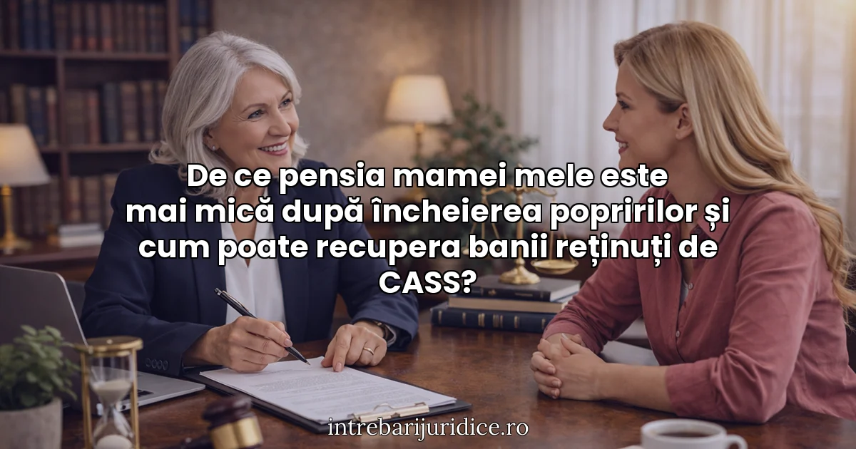 De ce pensia mamei mele este mai mică după încheierea popririlor și cum poate recupera banii reținuți de CASS?