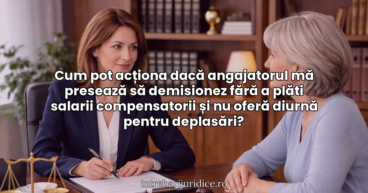 Cum pot acționa dacă angajatorul mă presează să demisionez fără a plăti salarii compensatorii și nu oferă diurnă pentru deplasări?